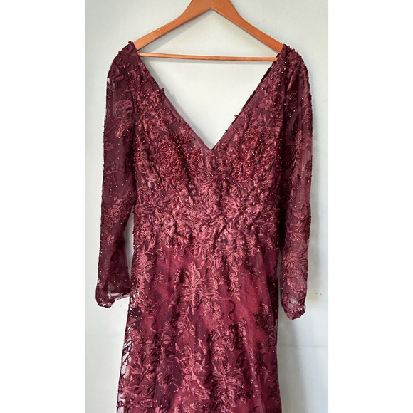 NWT Mac Duggal 20409 Embellished Illusion Gown Dress Long Sleeve Maroon Size 14 - Picture 6 of 13